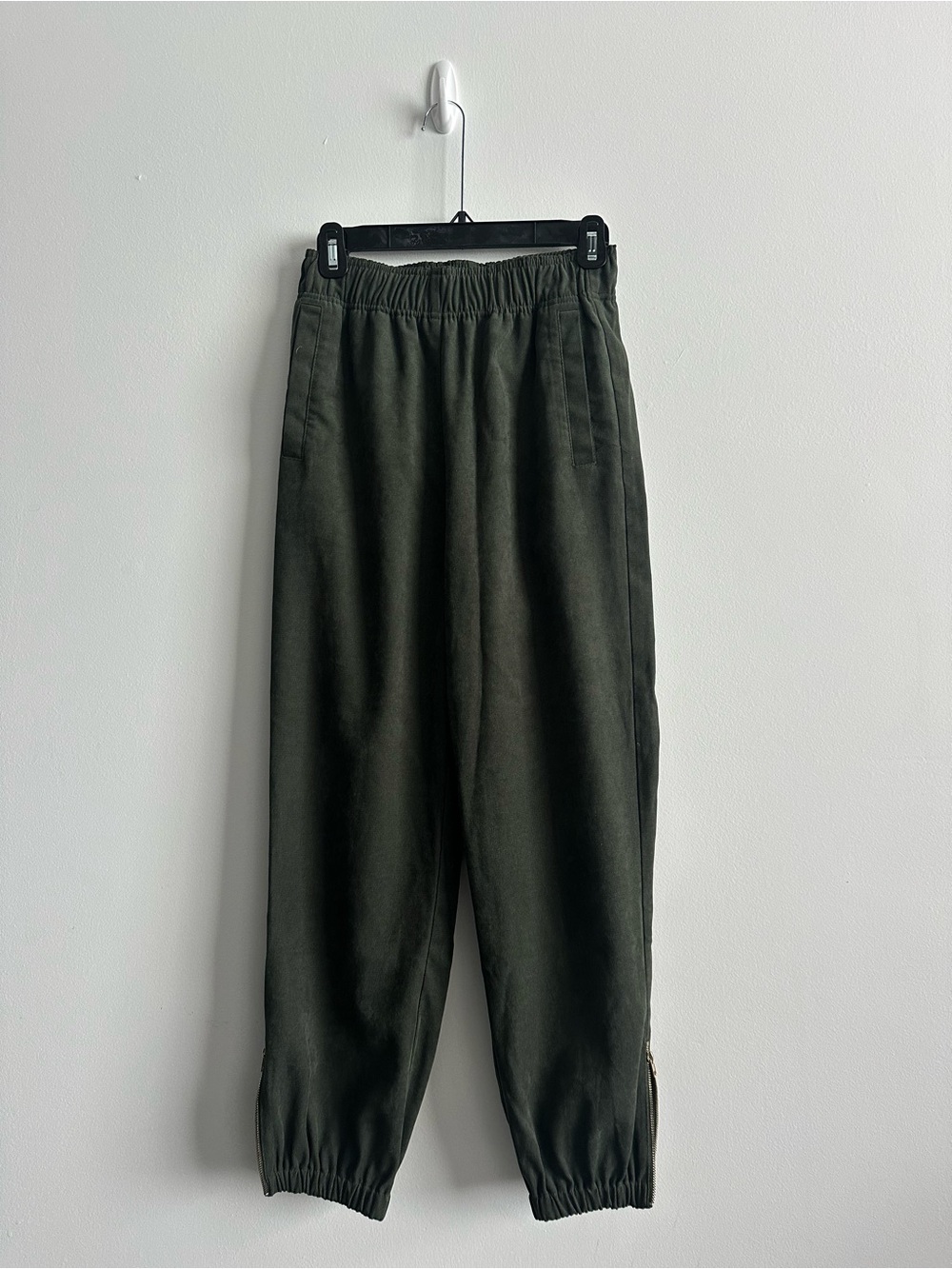 Elastic-Waist Dark Olive Jogger Pants
